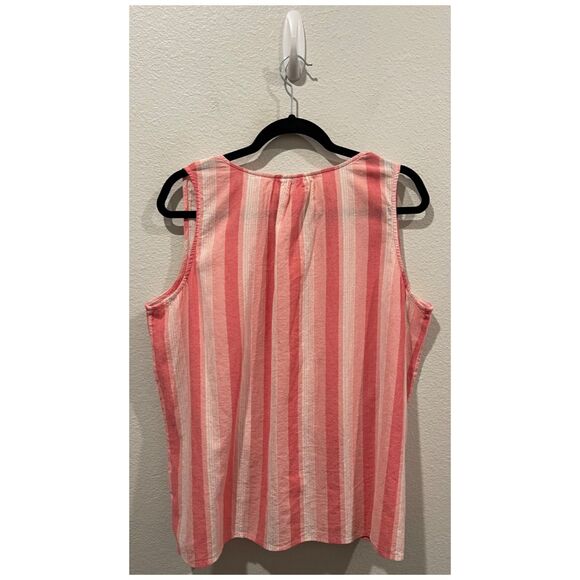 LIZ CLAIBORNE Striped Sleeveless Button Down Knot Front Blouse - Picture 3 of 3